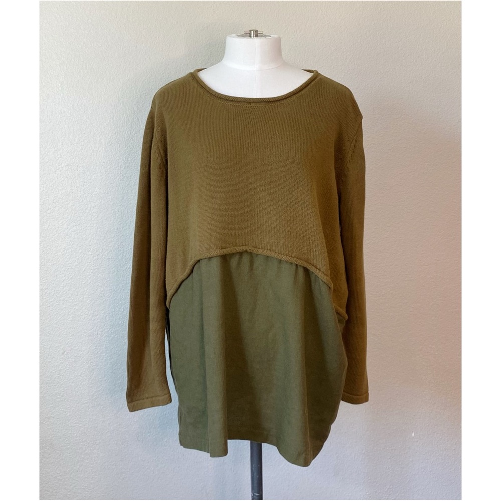 ModernMiss Olive Green Contrast Fabric Pullover Sweater